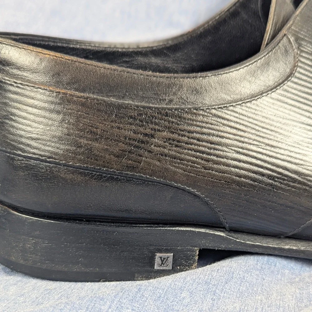Louis Vuitton Mens Black Leather Epi Derby Shoes Made in Italy Size 9.5